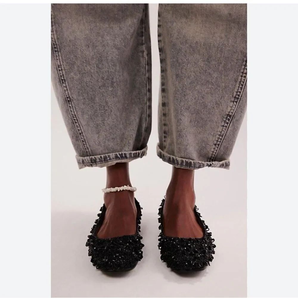 Free People Black Beaded Flats Free People Weekends Out Embellished Flats